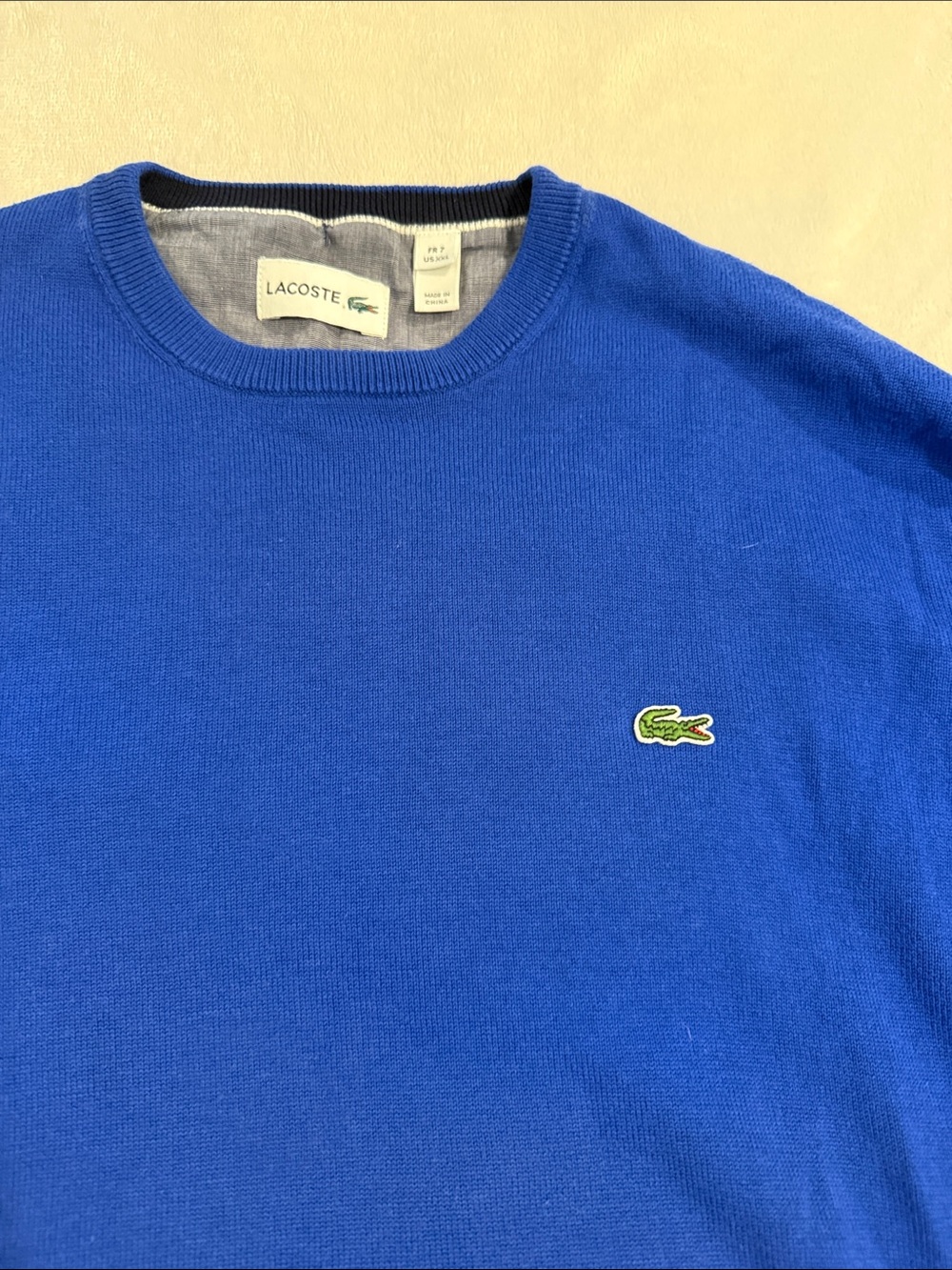 Lacoste Men's Crewneck Sweater in Bright Blue with Crocodile Logo - FITS LIKE XL